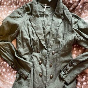 Olive Free People blazer with brass button details
